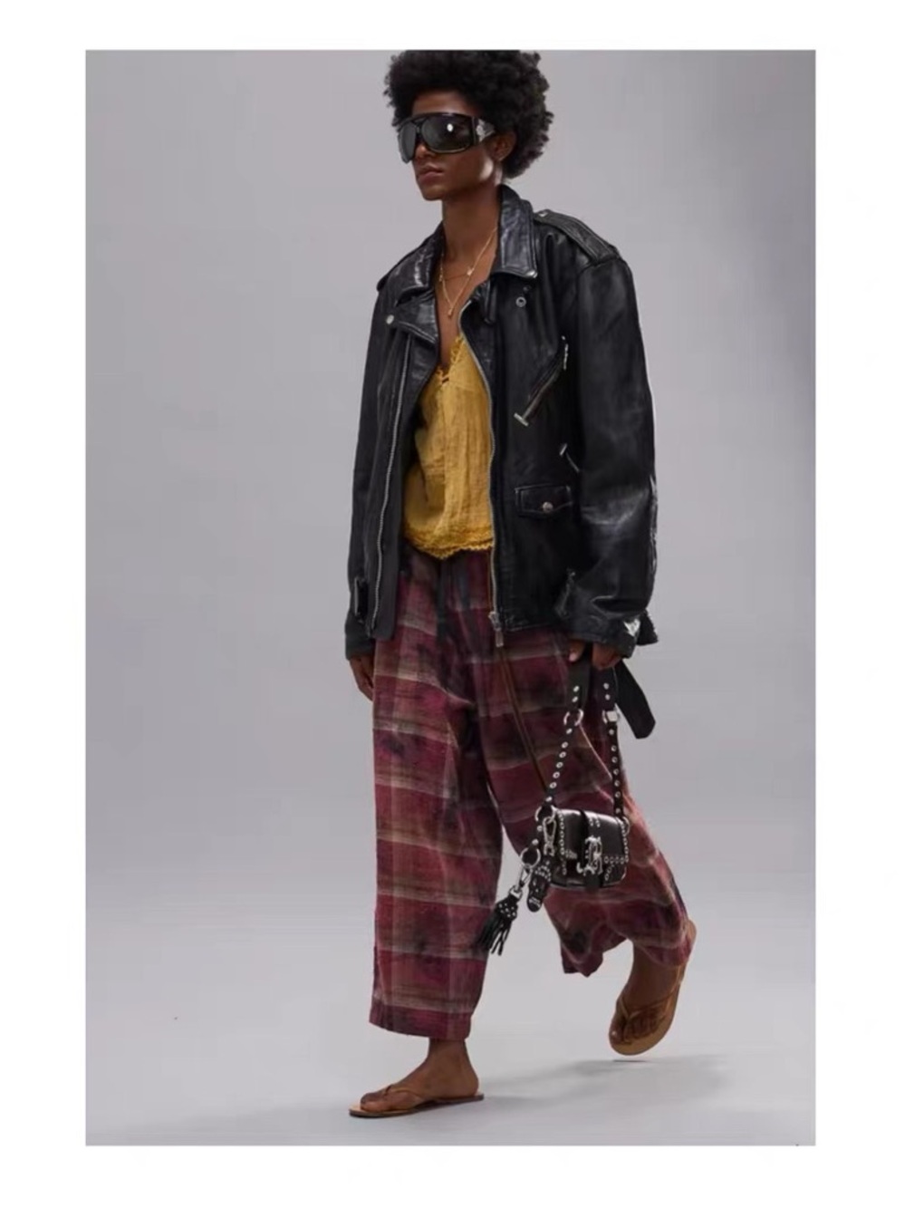 R13 Cropped Wide-Leg Pants in Overdyed Purple Plaid